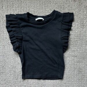 Zara Kids Black Short Sleeve Ruffle Tee
